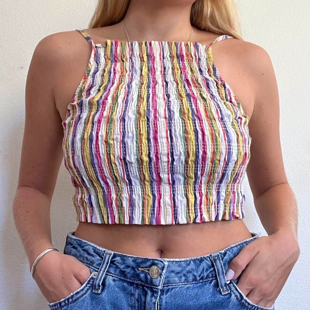 NEW Multi color striped crop top size M